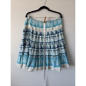 Chaps Denim Skirt Cotton Navy/Turquoise/White Knee Length A-lined Skirt Size 10